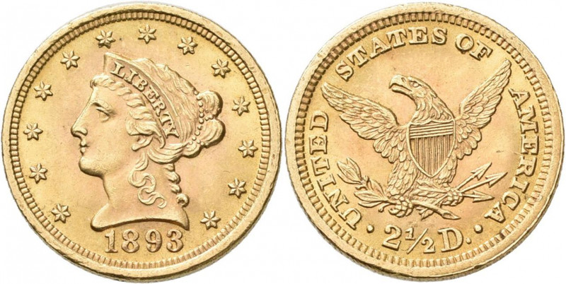 Vereinigte Staaten von Amerika: 2½ Dollars 1893 Coronet Head, KM# 72, Friedberg ...