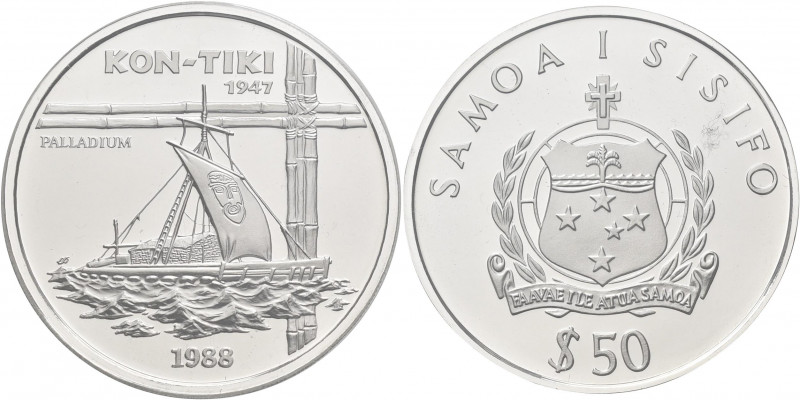 West Samoa: Samoa (West): 50 Tala 1988, Kon-Tiki / Schiffsmotiv. KM# 76, Friedbe...