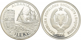 Albanien: 50 Leke 1987, Hafen von Durazzo, 169 g, 925/1000 Silber (entspricht 5 OZ Fein), KM # 58, in Originalkapsel und Etui, polierte Platte.
 [dif...