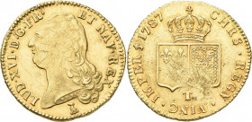 Frankreich: Louis XVI 1774-1793: Doppelter Louis d'or (Double Louis d'or à la tête nue) 1787 T - Nantes. Kopf nach links, LVD XVI D G FR ET NAV REX ...