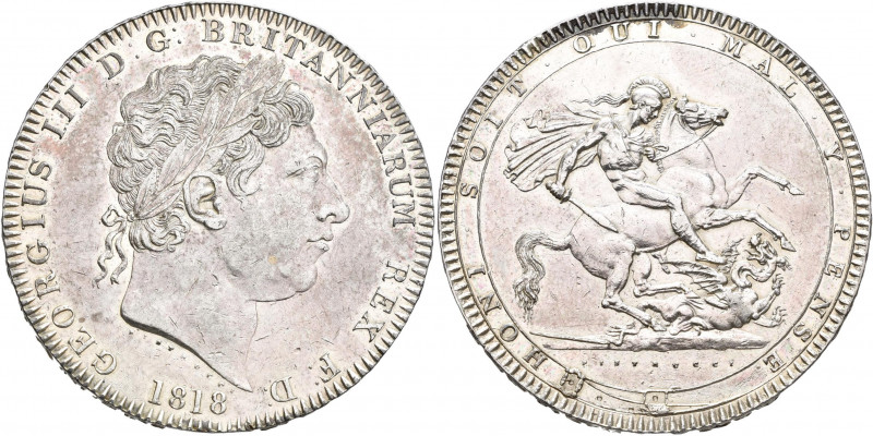 Großbritannien: Georg III. 1760-1820: Crown 1818 LIX, KM# 675, Davenport 103. 28...