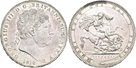 Großbritannien: Georg III. 1760-1820: Crown 1818 LIX, KM# 675, Davenport 103. 28,23g. Kopf Georg III. nach rechts / St. Georg tötet Drache. Randschrif...