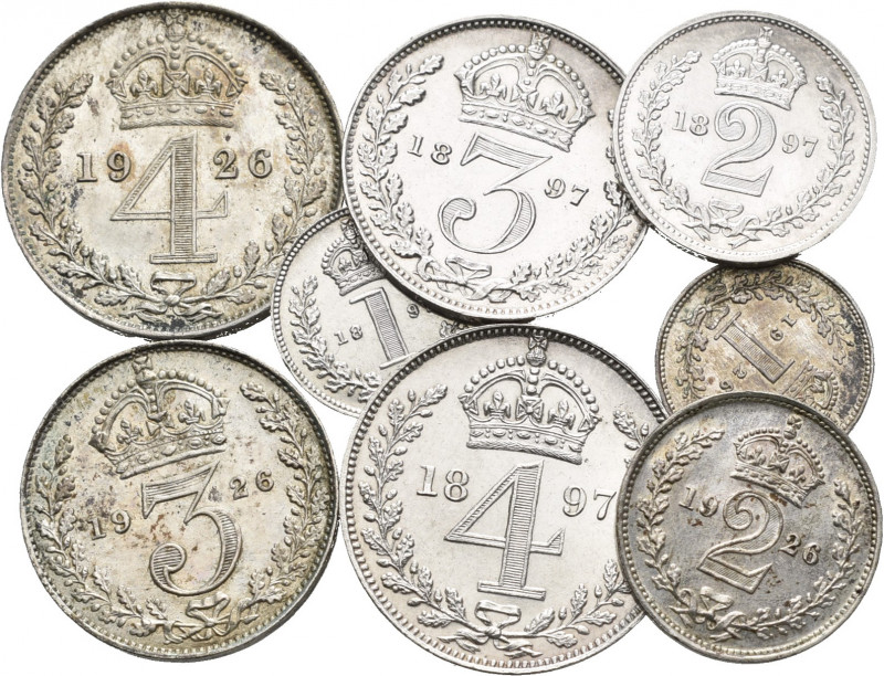 Großbritannien: Victoria und Georg V: Maundy Set 1897 und 1926 (je 1, 2, 3 und 4...
