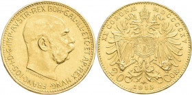 Österreich: Franz Joseph I. 1848-1916: 20 Kronen 1915 (NP), KM# 2818, Friedberg 509R. 6,76 g, 900/1000 Gold. Vorzüglich.
 [zzgl. 0 % MwSt.]