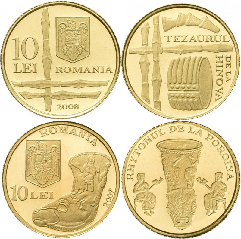 Rumänien: Lot 2 Goldmünzen zu je 10 Lei aus der Serie History of Gold, 2008 - Hi...