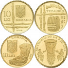 Rumänien: Lot 2 Goldmünzen zu je 10 Lei aus der Serie History of Gold, 2008 - Hinova hoard, KM# 232 plus 2010 - The Rhyton of Poroina, KM# 288. Jede M...