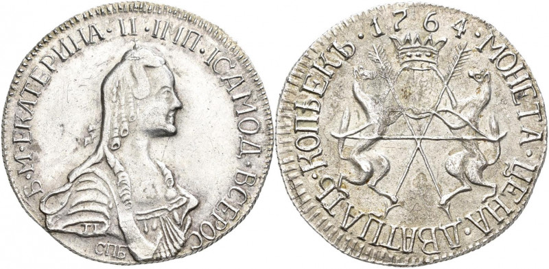 Russland: Katharina II. 1762-1796: 20 Kopeken 1764 für Sibirien, Mzst. St. Peter...