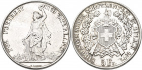 Schweiz: Eidgenossenschaft: Schützentaler zu 5 Franken 1872, auf das Eidgenössisches Schützenfest in Zürich, HMZ 2-1343i, 25,01 g, Auflage: 10.000 Exe...