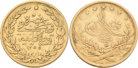 Türkei: Abdul Mejid 1839-1861 (1255-1277): 100 Kurush 1255, Jahr 15. KM# 679, Friedberg 120 (18). 7,11 g, 917/1000 Gold. Schön - sehr schön.
 [zzgl. ...