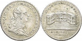 Altdeutschland und RDR bis 1800: Brandenburg-Ansbach, Alexander 1757-1791: Silbermedaille von Götzinger als ½ Taler 1767. Auf die Bruckberger Porzella...