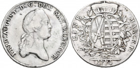Altdeutschland und RDR bis 1800: Sachsen, Friedrich August III. (I.) 1763-1806-1827: Taler 1774 (Konventionstaler) EDC - Dresden. Davenport 2690, Kahn...