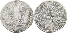 Altdeutschland und RDR bis 1800: Sachsen-Coburg-Eisenach (alt Gotha), Johann Casimir und Johann Ernst 1572-1633: Taler 1595 (Reichstaler) mit B mit Ei...