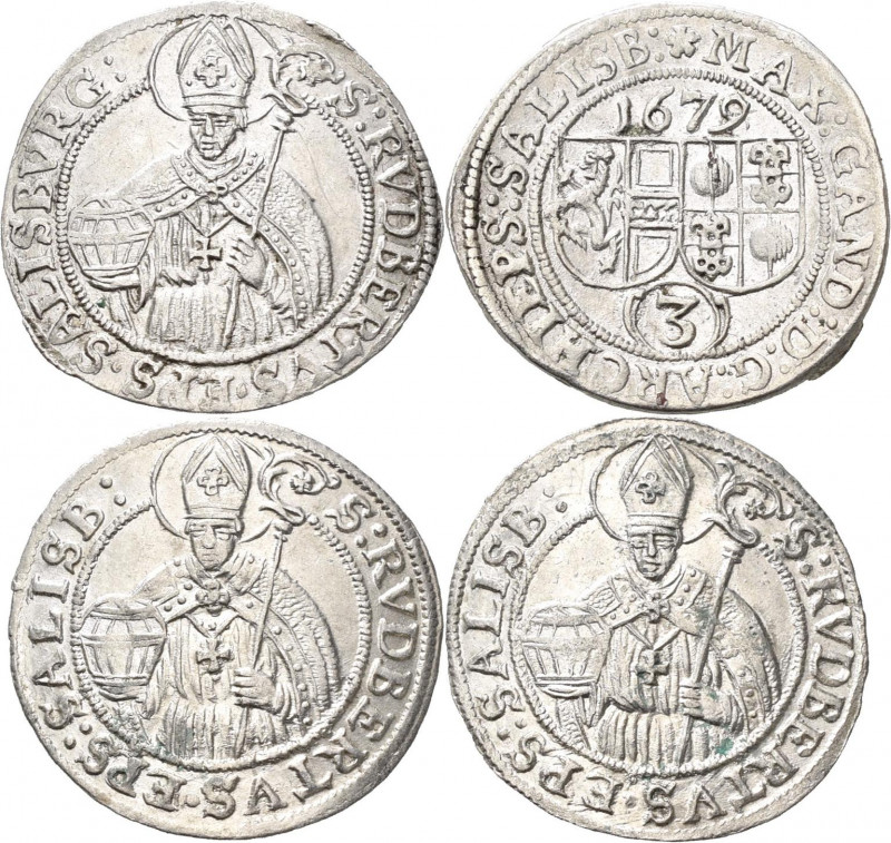 Altdeutschland und RDR bis 1800: Salzburg: Lot 4 Stück, 3 Kreuzer 1679, 1680, 16...