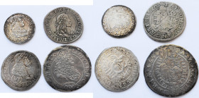 Haus Habsburg: Leopold I. 1657-1705: Lot 4 Kleinmünzen, nicht näher bestimmt, dabei: 3 Kreuzer 1672, 6 Kreuzer 1670, 6 Kreuzer 1689 und 15 Kreuzer 169...