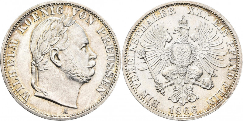 Preußen: Wilhelm I. 1861-1888: Taler 1866 (Vereinstaler) auf den Sieg von Königg...