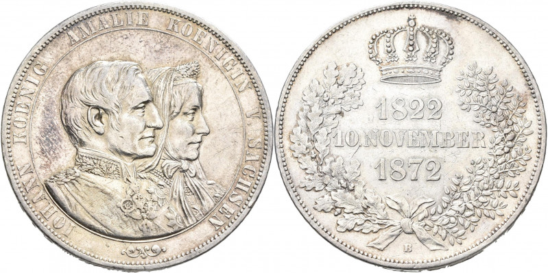 Sachsen: Johann 1854-1873: Doppeltaler 1872 B, auf die Goldene Hochzeit, AKS 160...