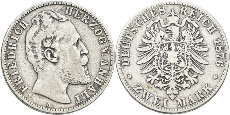 Anhalt: Friedrich I. 1871-1904: 2 Mark 1876 A, Jaeger 19, fast sehr schön.
 [di...