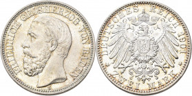 Baden: Friedrich I. 1852-1907: 2 Mark 1901 G, Jaeger 28, winzige Haarlinien, sonst Stempelglanz.
 [differenzbesteuert]