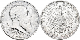 Baden: Friedrich I. 1852-1907: 5 Mark 1902, 50-jähriges Regierungsjubiläum, Jaeger 31, kleine Kratzer, sonst vorzüglich.
 [differenzbesteuert]