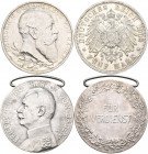 Baden: Friedrich I. 1852-1907: 5 Mark 1902, 50-jähriges Regierungsjubiläum, Jaeger 31, Kratzer, sehr schön +, dazu noch Silberne Verdienstmedaille 190...