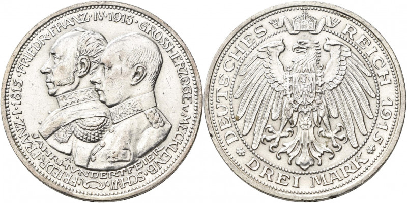 Mecklenburg-Schwerin: Friedrich Franz IV. 1901-1918: 3 Mark 1915 A, Jahrhundertf...