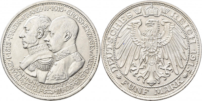 Mecklenburg-Schwerin: Friedrich Franz IV. 1901-1918: 5 Mark 1915 A, Jahrhundertf...