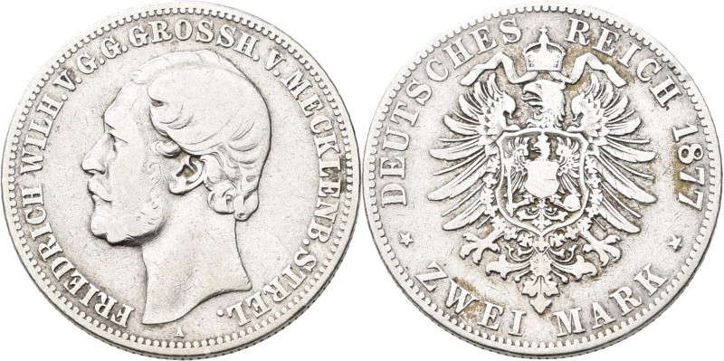 Mecklenburg-Strelitz: Friedrich Wilhelm 1860-1904: 2 Mark 1877 A, Jaeger 90, sch...