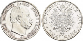 Preußen: Wilhelm I. 1861-1888: 2 Mark 1876 A, Jaeger 96, winziger Kratzer, sonst Stempelglanz.
 [differenzbesteuert]