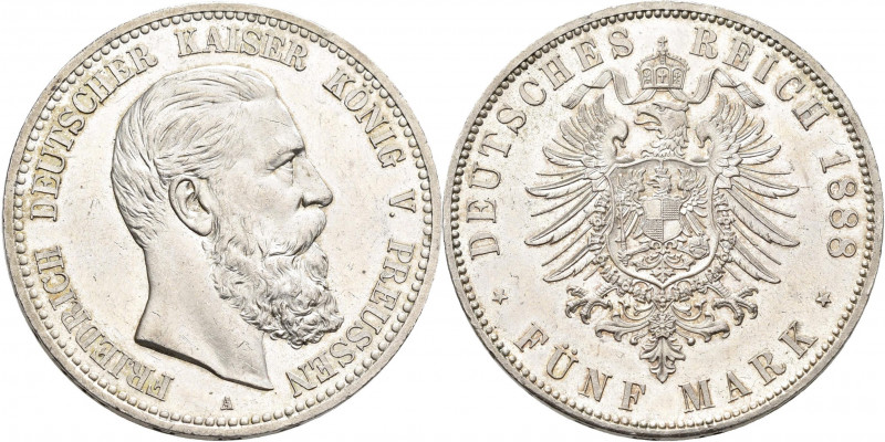 Preußen: Friedrich III. 1888: 5 Mark 1888 A, Jaeger 99, feinste Kratzer, winzige...