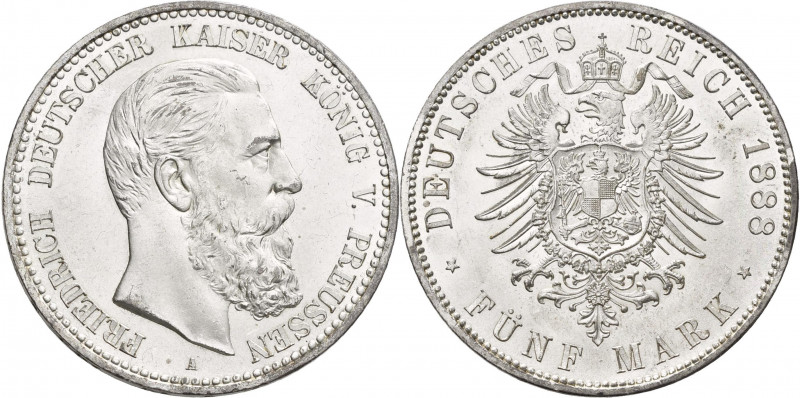 Preußen: Friedrich III. 1888: 5 Mark 1888 A, Jaeger 99, feinste Kratzer, zaponie...