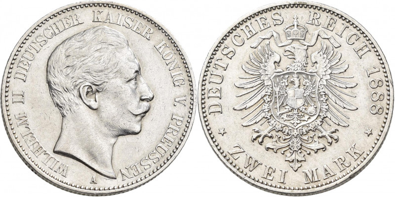 Preußen: Wilhelm II. 1888-1918: 2 Mark 1888 (kleiner Adler), Jaeger 100, Kratzer...