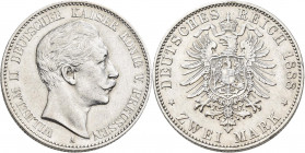 Preußen: Wilhelm II. 1888-1918: 2 Mark 1888 (kleiner Adler), Jaeger 100, Kratzer, sehr schön.
 [differenzbesteuert]