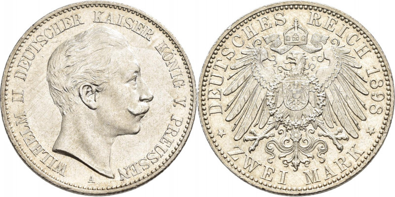 Preußen: Wilhelm II. 1888-1918: 2 Mark 1898 A, Jaeger 102, vorzüglich - Stempelg...