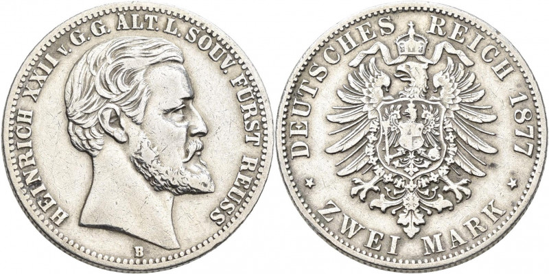 Reuß älterer Linie: Heinrich XXII. 1859-1902: 2 Mark 1877, Jaeger 116. Kratzer, ...