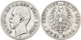 Reuß jüngerer Linie: Heinrich XIV. 1867-1913: 2 Mark 1884 A, Jaeger 120, Auflage: 10.000 Exemplare, schön-sehr schön/sehr schön.
 [differenzbesteuert...