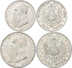 Sachsen-Meiningen: Georg II. 1866-1914: 5 Mark 1908 D, Jaeger 153b, Kratzer, ss-vz, dazu noch 3 Mark 1908, Jaeger 152 vorzüglich. Lot 2 Stück.
 [diff...