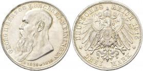 Sachsen-Meiningen: Georg II. 1866-1914: 3 Mark 1915, auf seinen Tod, Jaeger 155, winzige Kratzer, fast Stempelglanz.
 [differenzbesteuert]
