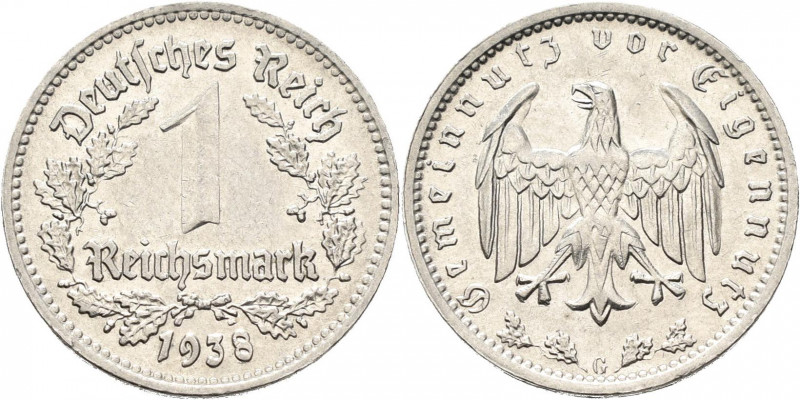 Drittes Reich: 1 Reichsmark 1938 G, Jaeger 354, vorzüglich.
 [differenzbesteuer...