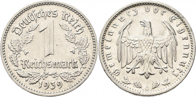 Drittes Reich: 1 Reichsmark 1939 G, Jaeger 354, vorzüglich.
 [differenzbesteuer...