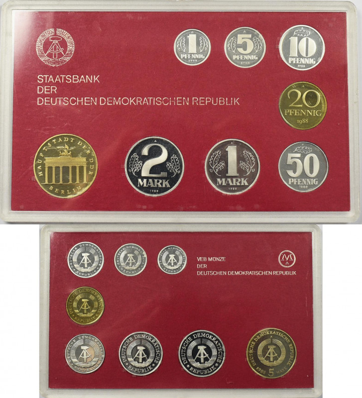 DDR: KMS 1988 polierte Platte, mit 5 DM Brandenburger Tor. Hartplastik, rot, Auf...