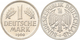 Bundesrepublik Deutschland 1948-2001: 1 DM 1960 G, polierte Plate, Auflage vermutlich nur 100 Exemplare. Ex Teutoburger Auktion Los Nr. 3930.
 [diffe...