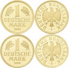 Bundesrepublik Deutschland 1948-2001: 2 x 1 Goldmark 2001 (D,F) jede Münze in Originalkapsel, Jaeger 481. Je 12,0 g, 999/1000 Gold. Stempelglanz.
 [z...