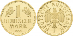 Bundesrepublik Deutschland 1948-2001: Goldmark 2001 F (Stuttgart), Jaeger 481, in Originalkapsel, 12,0 g, 999/1000 Gold, Stempelglanz.
 [zzgl. 0 % Mw...
