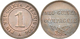 Deutsch-Neuguinea: 1 Neu-Guinea Pfennig 1894 A, Jaeger 702, feine Patina, Belagsreste auf RS, sonst vorzüglich.
 [differenzbesteuert]