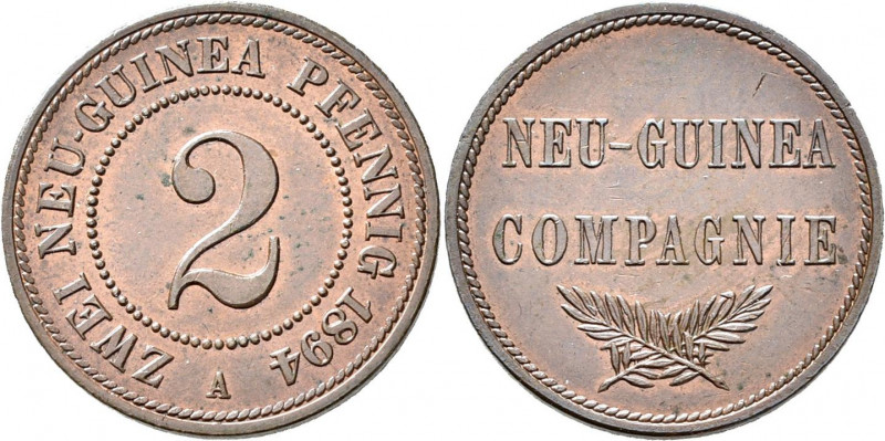 Deutsch-Neuguinea: 2 Neu-Guinea Pfennig 1894 A, Jaeger 702, feine Patina, vorzüg...