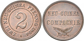Deutsch-Neuguinea: 2 Neu-Guinea Pfennig 1894 A, Jaeger 702, feine Patina, vorzüglich - Stempelglanz.
 [differenzbesteuert]