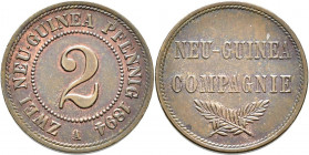 Deutsch-Neuguinea: 2 Neu-Guinea Pfennig 1894 A, Jaeger 702, feine Patina, vorzüglich.
 [differenzbesteuert]