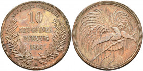 Deutsch-Neuguinea: 10 Neu-Guinea Pfennig 1894 A, Paradiesvogel, Jaeger 703, Kratzer, Randschäden, sehr schön.
 [differenzbesteuert]
