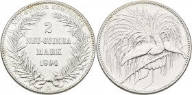 Deutsch-Neuguinea: 2 Neu-Guinea Mark 1894 A, Paradiesvogel, Jaeger 706, Kratzer, Randfehler, sehr schön.
 [differenzbesteuert]