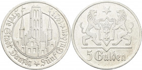 Danzig: 5 Gulden 1923. Marienkirche. Jaeger D9. 24,82 g. Kratzer, sehr schön.
 [differenzbesteuert]